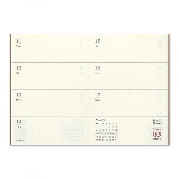 트래블러스 노트, 리필, 2024, 여권 사이즈, 주간 14476006 (2024년 1월 시작)