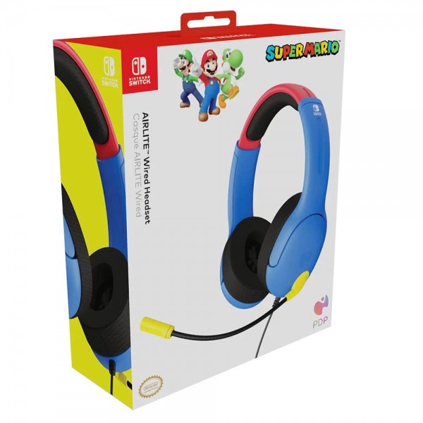 닌텐도 스위치용 PDP 게이밍 ​​AIRLITE 스테레오 헤드폰 - PC, iPad, Mac, 노트북 호환 - 소음 제거 마이크, 가볍고 부드럽고 편안한 온이어 헤드폰 - MARIO Mario Red