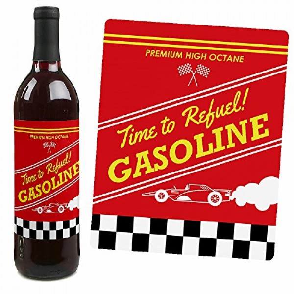 Let's Go Racing - 여성 및 남성을 위한 경주용 자동차 장식 - 경주용 자동차 파티 와인병 라벨 스티커 - 4개 세트