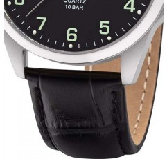 REGENT 11110825 가죽 스트랩이 포함된 남성용 아날로그 쿼츠 시계, 블랙, 스트랩.