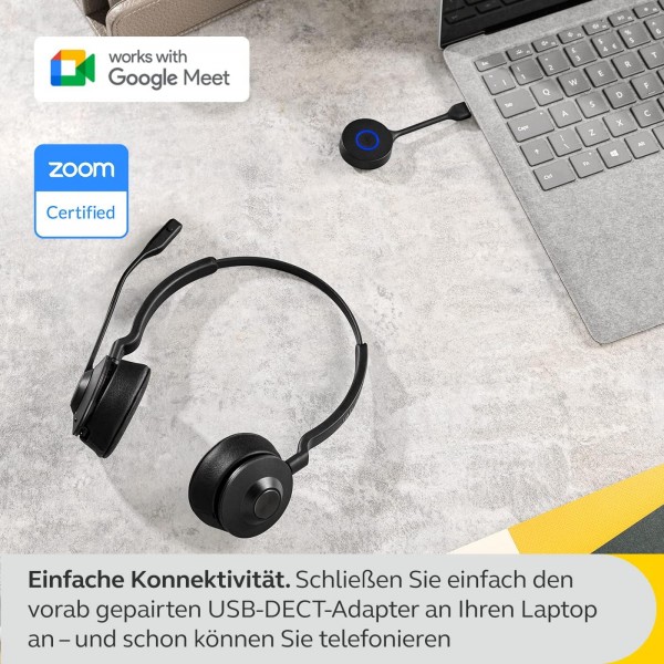 Jabra Engage 55 무선 스테레오 헤드셋(Link 400 USB-A DECT 어댑터 포함) - 잡음 제거 마이크, 장거리, 청력 보호 - MS Teams 인증 - 블랙 USB-A 스테레오 MS