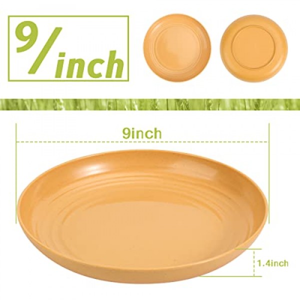 SGAOFIEE 12 팩 9인치 경량 밀짚 접시, 전자레인지 및 식기 세척기 안전 BPA가 없고 건강한 밀짚 접시, 깨지지 않는 깊은 저녁 식사 접시
