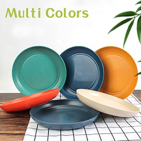 SGAOFIEE 12 팩 9인치 경량 밀짚 접시, 전자레인지 및 식기 세척기 안전 BPA가 없고 건강한 밀짚 접시, 깨지지 않는 깊은 저녁 식사 접시