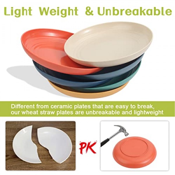 SGAOFIEE 12 팩 9인치 경량 밀짚 접시, 전자레인지 및 식기 세척기 안전 BPA가 없고 건강한 밀짚 접시, 깨지지 않는 깊은 저녁 식사 접시