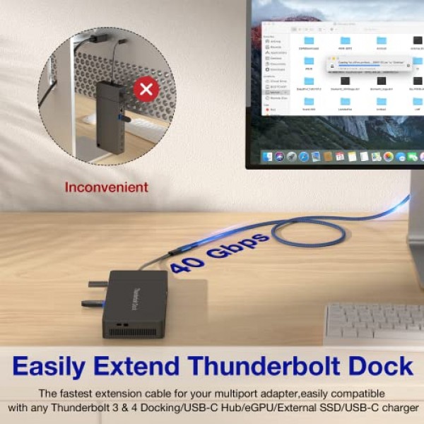 ULT-WIIQ USB4 연장 케이블 0.65FT, Thunderbolt 3 및 4 연장 케이블, 40Gbps 전송