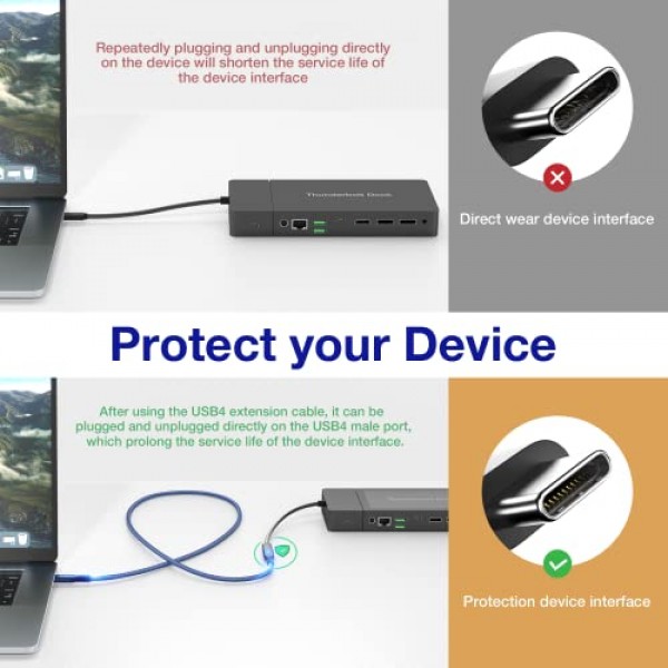 ULT-WIIQ USB4 연장 케이블 0.65FT, Thunderbolt 3 및 4 연장 케이블, 40Gbps 전송