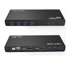 WAVLINK USB 3.0 및 USB-C 듀얼 4K 디스플레이 노트북 도킹 스테이션, Windows 및 Mac용 5K/듀얼 4K @60Hz 도킹 스테이션 듀얼 모니터,(HDMI 2개 및 DP 2개, 기가비트 이더넷, USB 3.0 6개, 