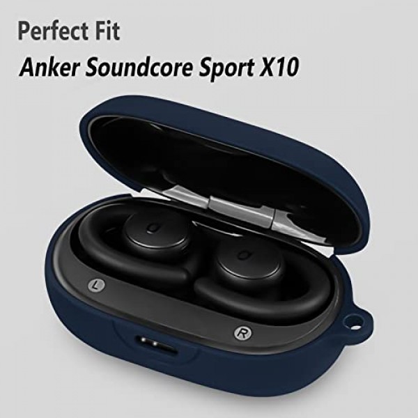 Anker Soundcore Sport X10과 호환되는 Geiomoo 실리콘 케이스, 카라비너가 있는 보호 커버(네이비 블루)