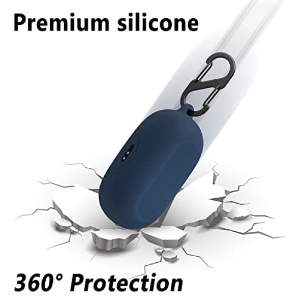 Anker Soundcore Sport X10과 호환되는 Geiomoo 실리콘 케이스, 카라비너가 있는 보호 커버(네이비 블루)