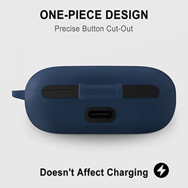 Anker Soundcore Sport X10과 호환되는 Geiomoo 실리콘 케이스, 카라비너가 있는 보호 커버(네이비 블루)