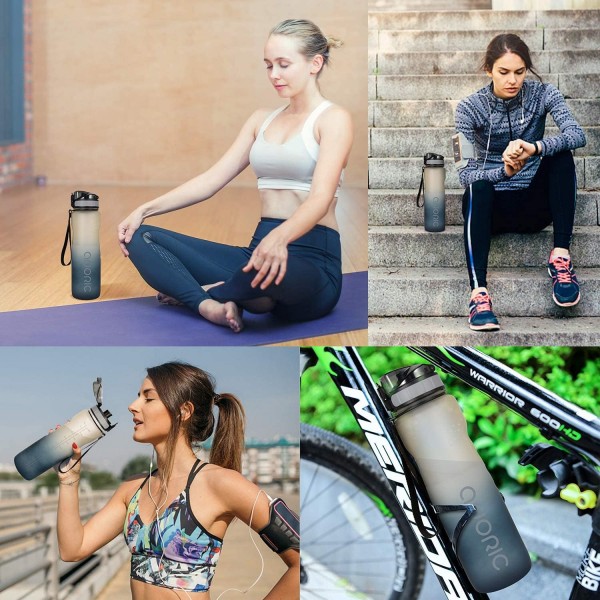 ADORIC 스포츠 물병 1L 500ml BPA 무료 Tritan 무독성 플라스틱 스포츠 워터 컵 내구성 누출 방지 필터 플립 탑 그라디언트 그레이 1000ml