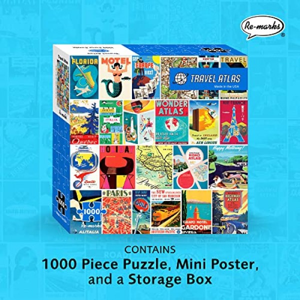 모든 연령대를 위한 Re-marks Travel Atlas 레트로 1000피스 직소 퍼즐