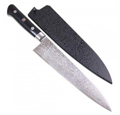 JCK 오리지널 가가야키 일본 요리사 칼, KGRP-3 전문 규토 칼, 광택 무늬 다마스커스 스테인레스 스틸, 인체공학적 블랙 파카 나무 손잡이, 8.2인치