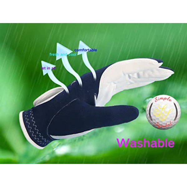 SIMPLE SYMBOL 남성용 RainGrip 골프 장갑 2팩, 덥고 습한 날씨의 편안함,(왼쪽 손 2개 또는 오른쪽 손 2개 또는 1쌍) 흰색/녹색/네이비 블루/회색 중에서 선택할 수 있는 4가지 