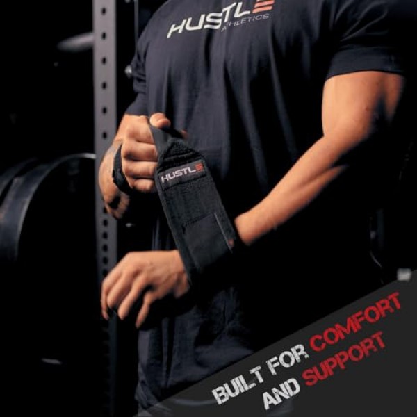 Hustle Athletics 손목 랩 역도 - 체육관 및 크로스핏을 위한 최고의 지원 - 더 무거워지도록 손목을 보호하고 부상을 방지하며 즉시 운동을 향상시키세요 - 남성 및 여성용
