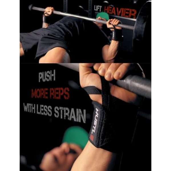 Hustle Athletics 손목 랩 역도 - 체육관 및 크로스핏을 위한 최고의 지원 - 더 무거워지도록 손목을 보호하고 부상을 방지하며 즉시 운동을 향상시키세요 - 남성 및 여성용