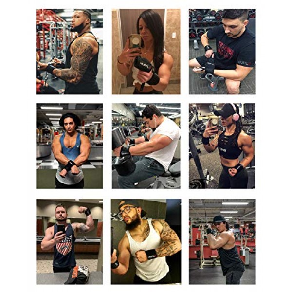 Hustle Athletics 손목 랩 역도 - 체육관 및 크로스핏을 위한 최고의 지원 - 더 무거워지도록 손목을 보호하고 부상을 방지하며 즉시 운동을 향상시키세요 - 남성 및 여성용