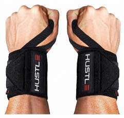 Hustle Athletics 손목 랩 역도 - 체육관 및 크로스핏을 위한 최고의 지원 - 더 무거워지도록 손목을 보호하고 부상을 방지하며 즉시 운동을 향상시키세요 - 남성 및 여성용