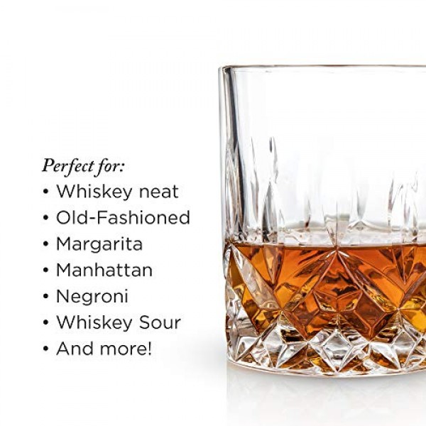 Viski Admiral 크리스탈 위스키 텀블러 4개 세트 - 프리미엄 크리스탈 클리어 주류 마시는 잔, 클래식 로우볼 칵테일 잔 선물 세트, 9온스