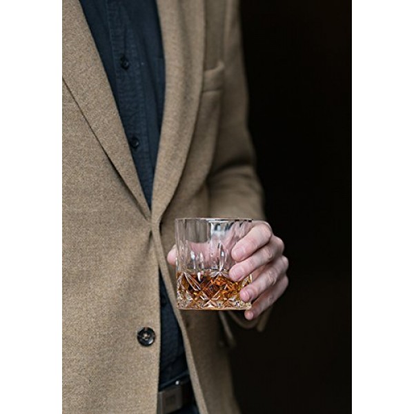 Viski Admiral 크리스탈 위스키 텀블러 4개 세트 - 프리미엄 크리스탈 클리어 주류 마시는 잔, 클래식 로우볼 칵테일 잔 선물 세트, 9온스
