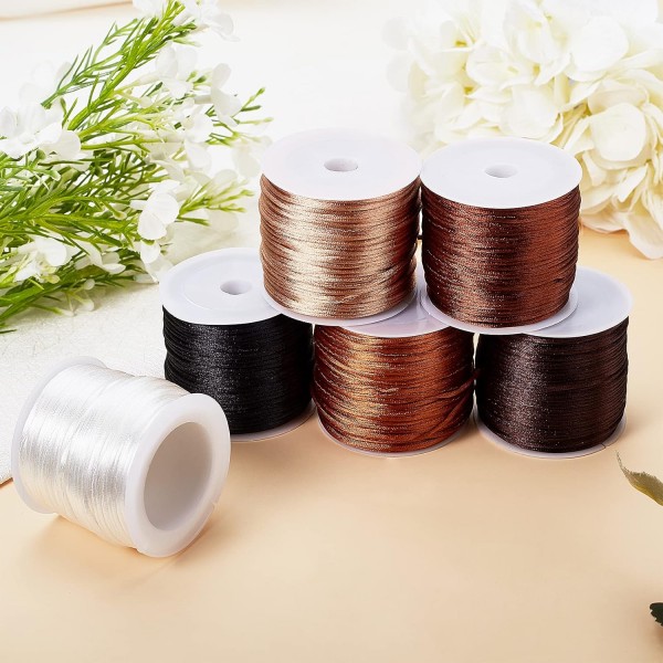 PandaHall 192 야드 6 색 새틴 Rattail 코드, 중국 매듭, Macrame, 구슬 장식, 우정 팔찌 쥬얼리 만들기위한 나일론 트리밍이있는 1mm 실크 코드