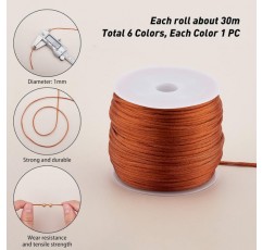 PandaHall 192 야드 6 색 새틴 Rattail 코드, 중국 매듭, Macrame, 구슬 장식, 우정 팔찌 쥬얼리 만들기위한 나일론 트리밍이있는 1mm 실크 코드