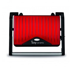 izzy Panini Grill Spicy Red Collection, 콘택트 그릴, 샌드위치 메이커, 고기, 생선, 야채용 멀티 그릴, 완벽한 굽기를 위한 세라믹 플레이트, 800W, 케이블 보관