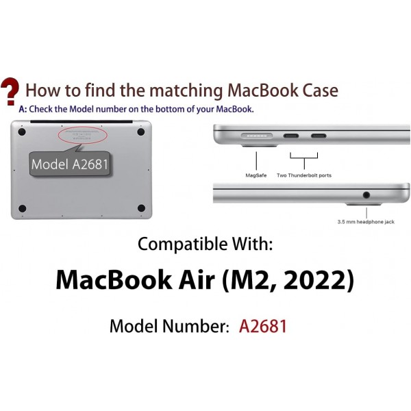 UESWILL MacBook Air와 호환 13.6인치 M2 케이스 2022 모델 A2681 with Liquid Retina Display Touch ID, 무광택 하드 케이스 커버 + 극세사 천, 빨간색 2022 MacBook Air M2 빨간색