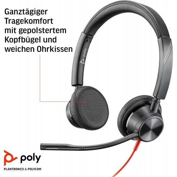 Plantronics - Blackwire 3325 USB-C(Poly) - 마이크 붐 및 케이블이 포함된 투이어 헤드셋(스테레오) - USB-C를 통해 PC/Mac에 연결하거나 3.5mm 잭을 통해 스마트폰/태블릿에 연결 - Tea