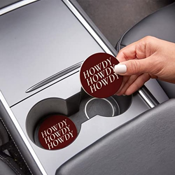 현대적 미니멀리스트 텍사스 마룬 하우디(Texas Maroon Howdy), Joyride 홈 데코, 세라믹 자동차 컵받침 2개, 2.65인치 원형 컵받침, 2개 세트, 차량 액세서리, 자동차 컵 홀더를 