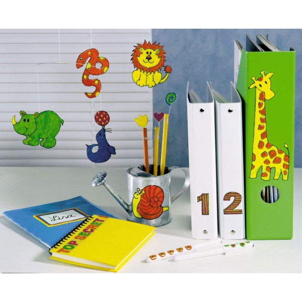 Marabu 0306000000101 - KiDS Window Color Party Set with 6x 80 ml 및 6x 25 ml 페인트, 10개의 컬러링 포일 및 4개의 컬러링 템플릿, 수성 윈도우 페인트, 부드러운 표면용, 어린이를 위한 