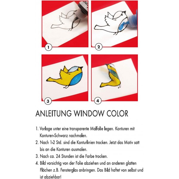 Marabu 0306000000101 - KiDS Window Color Party Set with 6x 80 ml 및 6x 25 ml 페인트, 10개의 컬러링 포일 및 4개의 컬러링 템플릿, 수성 윈도우 페인트, 부드러운 표면용, 어린이를 위한 