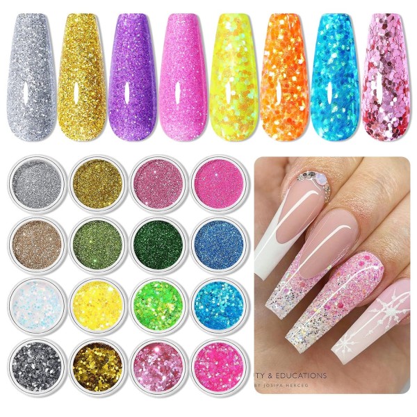 NICOLE DIARY 48 Colors Glitter for Nails, 글리터 파우더 세트 파인 글리터 파우더 글리터 파우더 스팽글 네일 디자인 액세서리 네일 용 글리터 DIY 네일 아트 48 색 글리터 세트