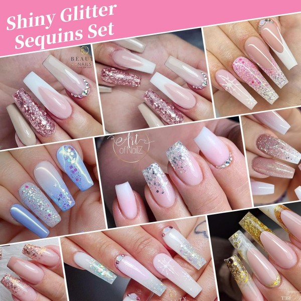 NICOLE DIARY 48 Colors Glitter for Nails, 글리터 파우더 세트 파인 글리터 파우더 글리터 파우더 스팽글 네일 디자인 액세서리 네일 용 글리터 DIY 네일 아트 48 색 글리터 세트