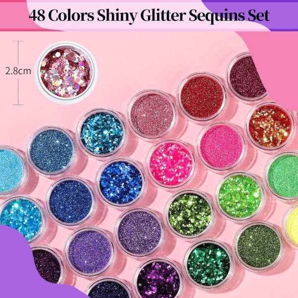 NICOLE DIARY 48 Colors Glitter for Nails, 글리터 파우더 세트 파인 글리터 파우더 글리터 파우더 스팽글 네일 디자인 액세서리 네일 용 글리터 DIY 네일 아트 48 색 글리터 세트