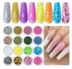 NICOLE DIARY 48 Colors Glitter for Nails, 글리터 파우더 세트 파인 글리터 파우더 글리터 파우더 스팽글 네일 디자인 액세서리 네일 용 글리터 DIY 네일 아트 48 색 글리터 세트