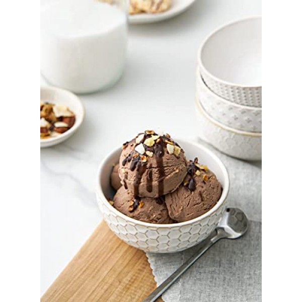 LE TAUCI 작은 그릇 12온스, 아이스크림 그릇, 세라믹 엠보싱 도자기 그릇, 집들이 선물, 디저트 그릇 세트, 과일, 반찬 - 4.5인치, 4개 세트, 북극 흰색