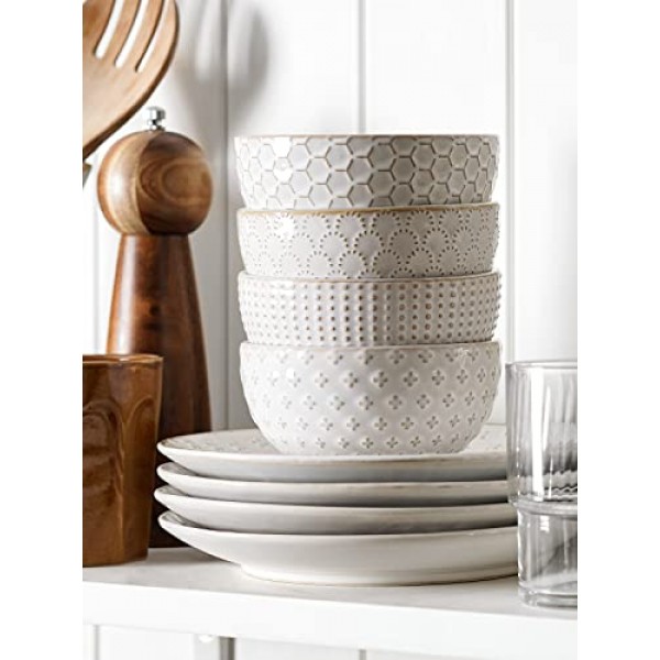 LE TAUCI 작은 그릇 12온스, 아이스크림 그릇, 세라믹 엠보싱 도자기 그릇, 집들이 선물, 디저트 그릇 세트, 과일, 반찬 - 4.5인치, 4개 세트, 북극 흰색