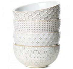 LE TAUCI 작은 그릇 12온스, 아이스크림 그릇, 세라믹 엠보싱 도자기 그릇, 집들이 선물, 디저트 그릇 세트, 과일, 반찬 - 4.5인치, 4개 세트, 북극 흰색