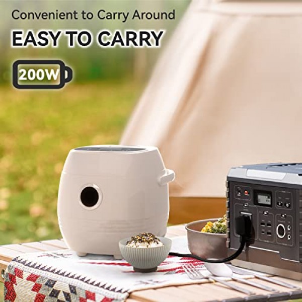 FEEKAA 소형 밥솥 2컵, 미니 일본 밥솥, 6-in-1 휴대용 슬로우 쿠커, 여행용 밥솥, 수프 메이커, 스튜 냄비, 보온 및 지연 타이머, 흰색, 1.2L