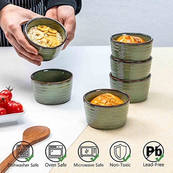 Henten Home 세라믹 8온스 라메킨 세트, 도자기 수플레 라메킨 6개 세트, 베이킹, 아이스크림, 푸딩, 오븐 및 전자레인지 안전 소형 그릇용 크림 브륄레 라메킨, 쌓을 수 있
