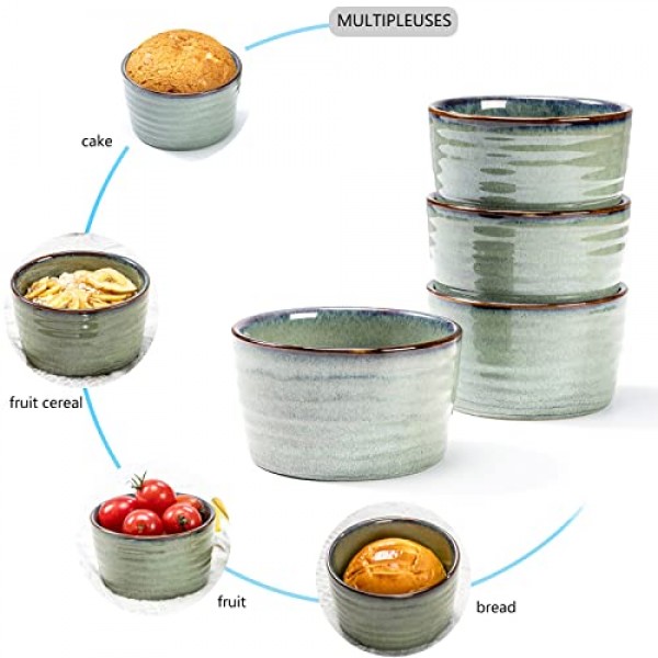 Henten Home 세라믹 8온스 라메킨 세트, 도자기 수플레 라메킨 6개 세트, 베이킹, 아이스크림, 푸딩, 오븐 및 전자레인지 안전 소형 그릇용 크림 브륄레 라메킨, 쌓을 수 있