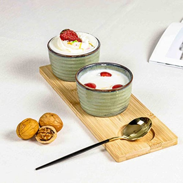 Henten Home 세라믹 8온스 라메킨 세트, 도자기 수플레 라메킨 6개 세트, 베이킹, 아이스크림, 푸딩, 오븐 및 전자레인지 안전 소형 그릇용 크림 브륄레 라메킨, 쌓을 수 있