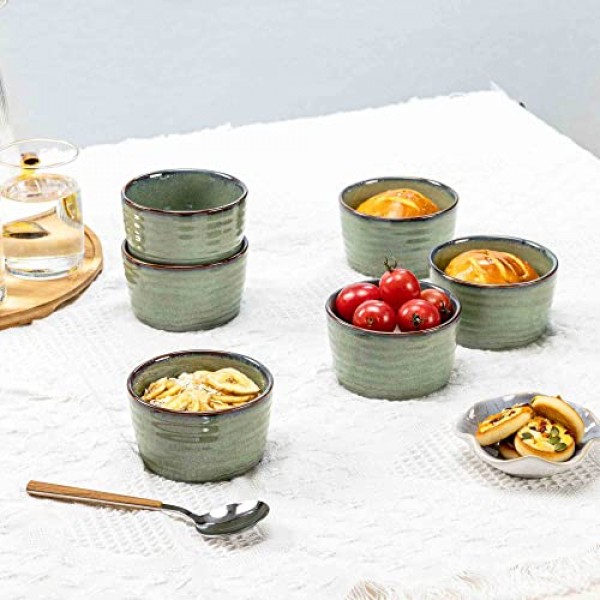 Henten Home 세라믹 8온스 라메킨 세트, 도자기 수플레 라메킨 6개 세트, 베이킹, 아이스크림, 푸딩, 오븐 및 전자레인지 안전 소형 그릇용 크림 브륄레 라메킨, 쌓을 수 있
