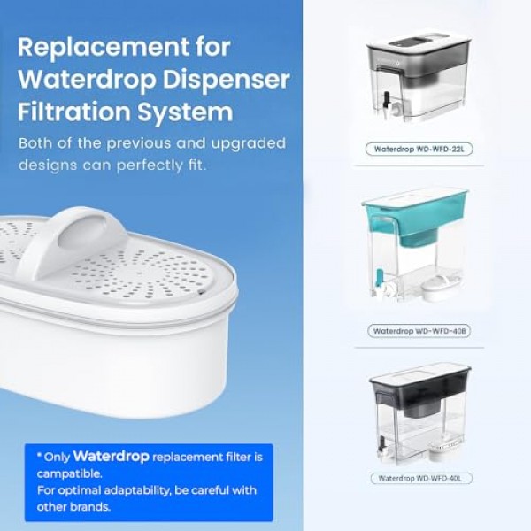 Waterdrop WD-PF-01A Plus 모든 물방울 디스펜서 여과 시스템용 NSF 인증 교체 필터, PFAS, PFOA/PFOS, 염소 감소, 최대 2개월 또는 200갤런(2팩) 지속