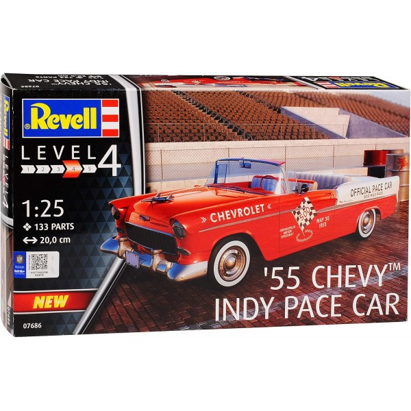Chevrolet Chevy Bel Air Custom Series 2400C Coupe Red Indy Pace Car 1st Generation 1953-1957 07686 Kit 1/25 1/24 Revell Model Car Without Custom Number Plates