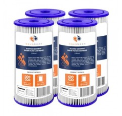 Aquaboon 10 x 4.5 집 전체 정수 필터 교체 카트리지 - 5 마이크론 주름형 침전물 필터 - 집 전체 우물 정수 필터는 R50-BBSA, GE FXHSC, GXWH35F, GXWH40L 교체 필터에 적합합니다. 4팩