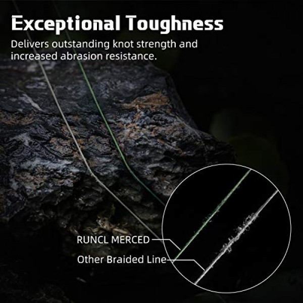 RUNCL 땋은 낚싯줄 머세드, 1000 500 300 야드 땋은 낚싯줄 4 8 가닥, 6-200LB - 독점 직조 기술, 얇은 코팅 기술, 더 강하고 매끄러움 - 담수 바닷물용 낚싯줄