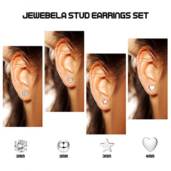 LOLIAS 4 쌍 여성용 솔리드 925 스털링 실버 스터드 귀걸이 세트 남성용 작은 작은 볼 하트 스타 큐빅 지르코니아 귀걸이 저자 극성 연골 헬릭스 귀 피어싱 귀걸이