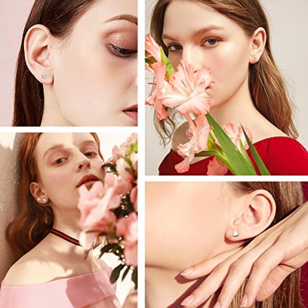 LOLIAS 4 쌍 여성용 솔리드 925 스털링 실버 스터드 귀걸이 세트 남성용 작은 작은 볼 하트 스타 큐빅 지르코니아 귀걸이 저자 극성 연골 헬릭스 귀 피어싱 귀걸이